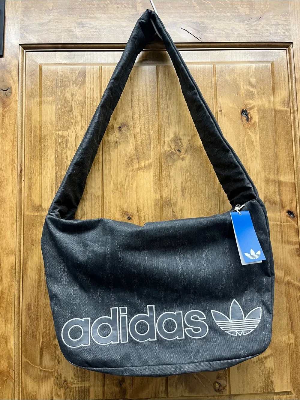 adidas Originals Shopper Denim Shoulder Bag Casual Lifestyle Bag Black KE0680